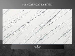 Calacatta Sivec white quartz with blue veins