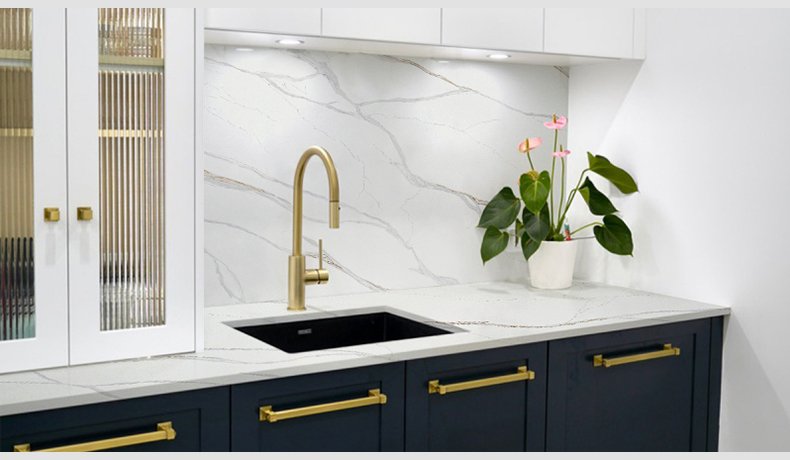 5078 Celiny Quartz Countertops Slab White With Gold Texture 